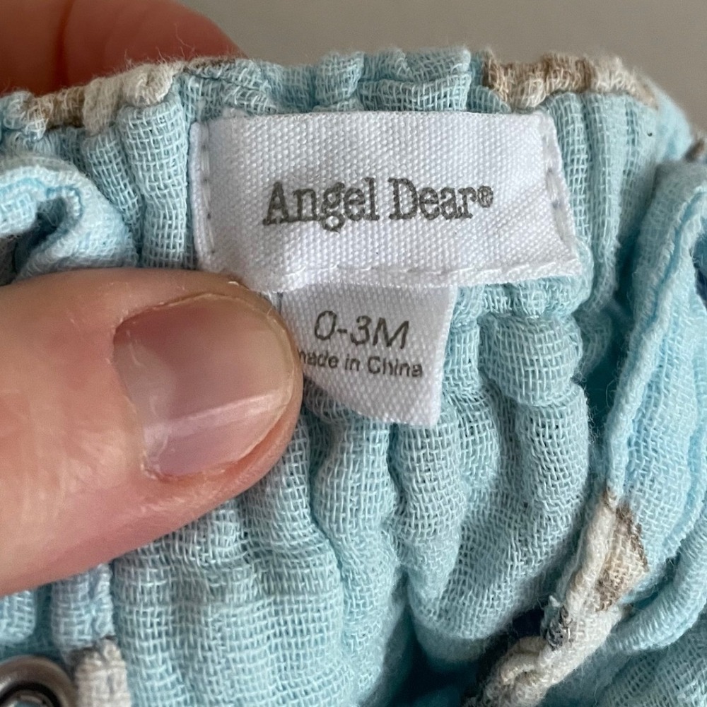 Angel Dear Powder Blue Dog Print Organic Cotton Muslin Bubble Romper 0-3M Baby - Picture 2 of 7